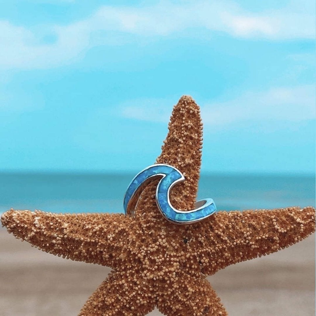 Pierścionek Fala Morza z opalem i srebrem