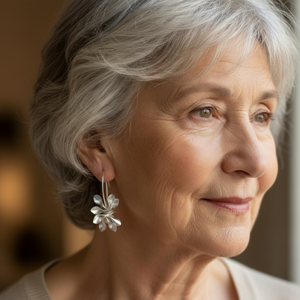 Vintage kolczyki srebrne z nieregularnymi kwiatami