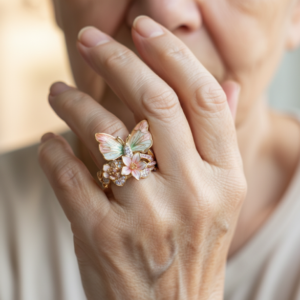 Błyszczący Pierścionek Motylka z Cyrkonią