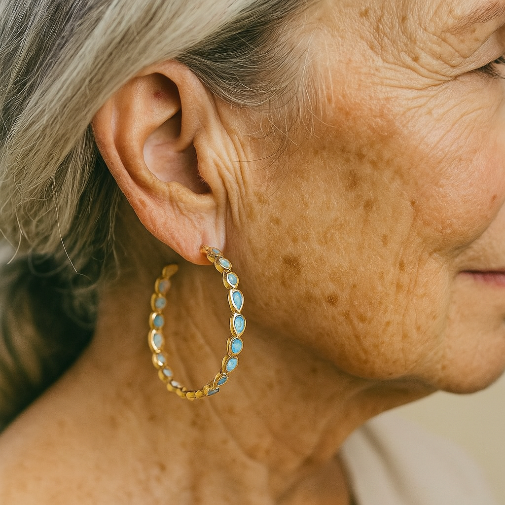 Vintage Kolczyki z Niebieskim Opalem w Złocie