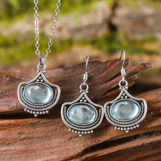 Zestaw Vintage Naszyjnika i Kolczyków z Niebieskimi Kamieniami Szlachetnymi