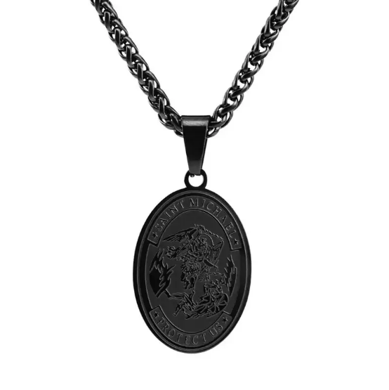 Owalny Naszyjnik z Portretem Anioła ze Stali Nierdzewnej