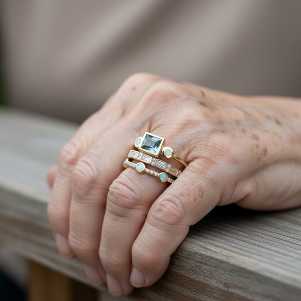 Zestaw Vintage Pierścionków z Niebieskimi Kryształami