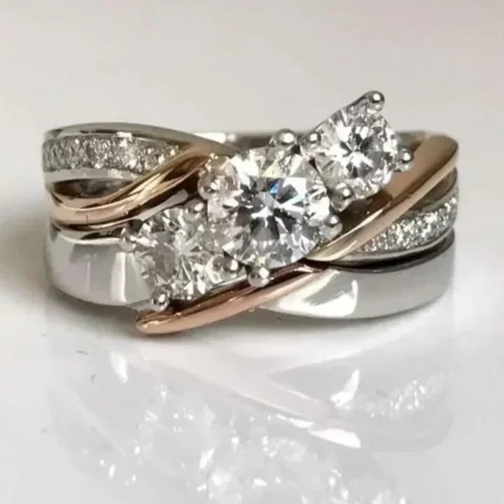 Vintage Pierścionek w Złocie i Srebrze z Cyrkonią