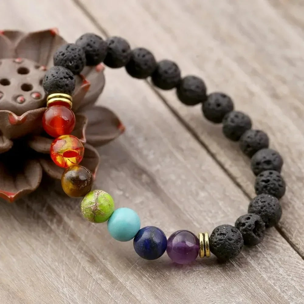 Vintage Chakra Bracelet in Lava Stone