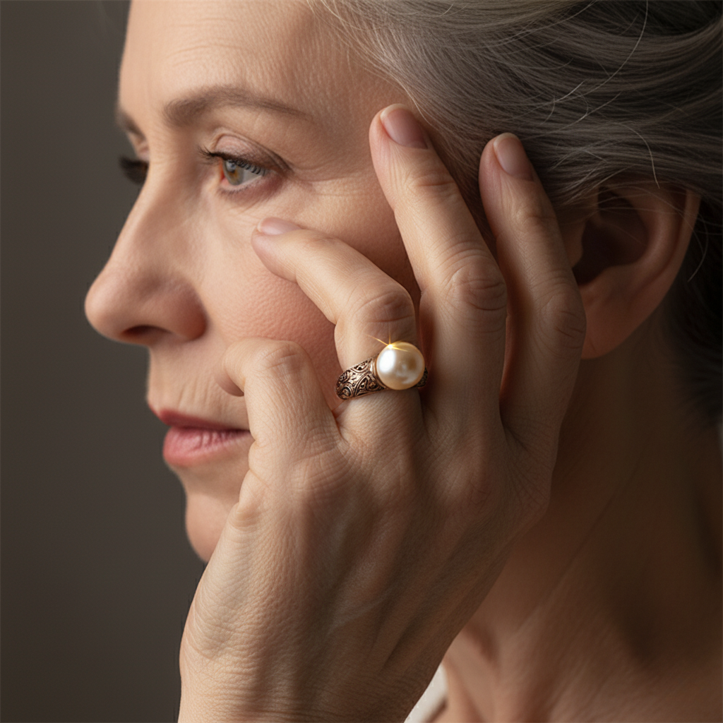 Złoty Vintage Pierścionek z Perłą