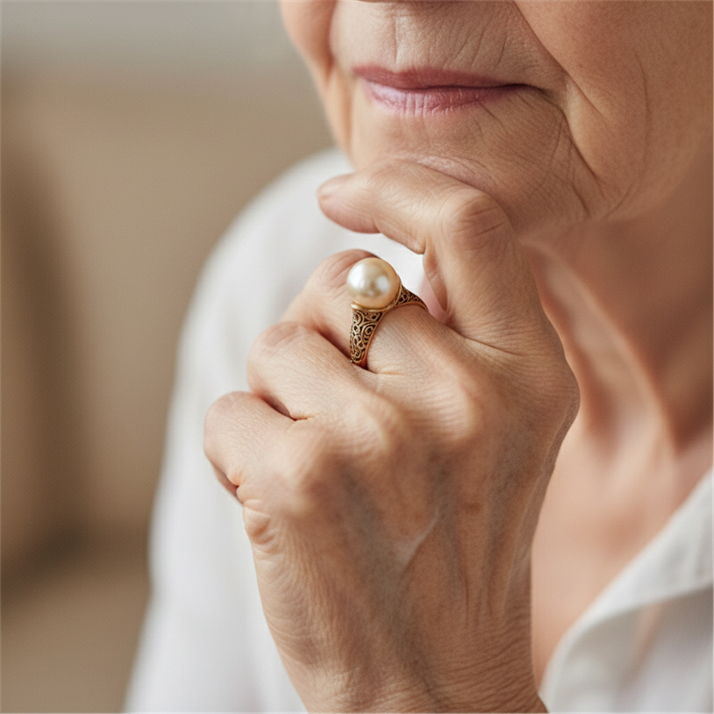 Złoty Vintage Pierścionek z Perłą