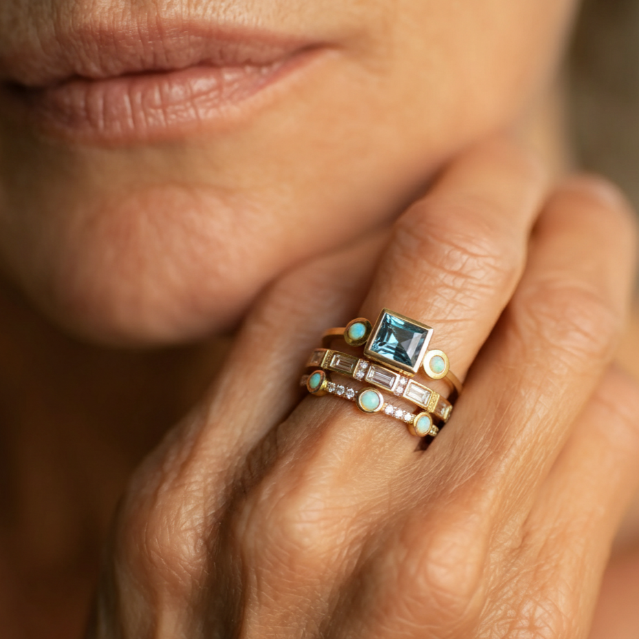 Zestaw Vintage Pierścionków z Niebieskimi Kryształami