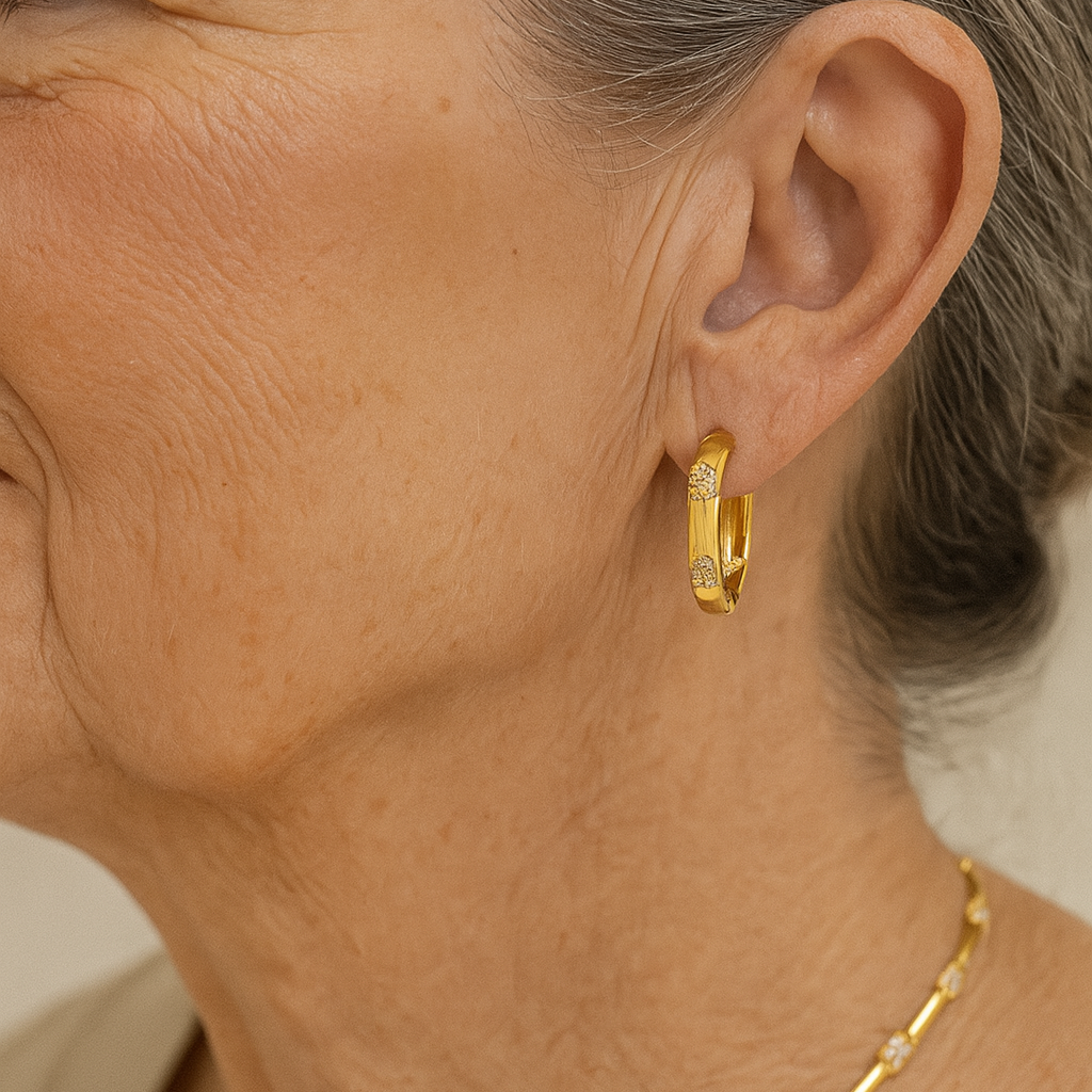 Kolczyki Vintage w Kształcie Okręgu z Złotym Kwiatem