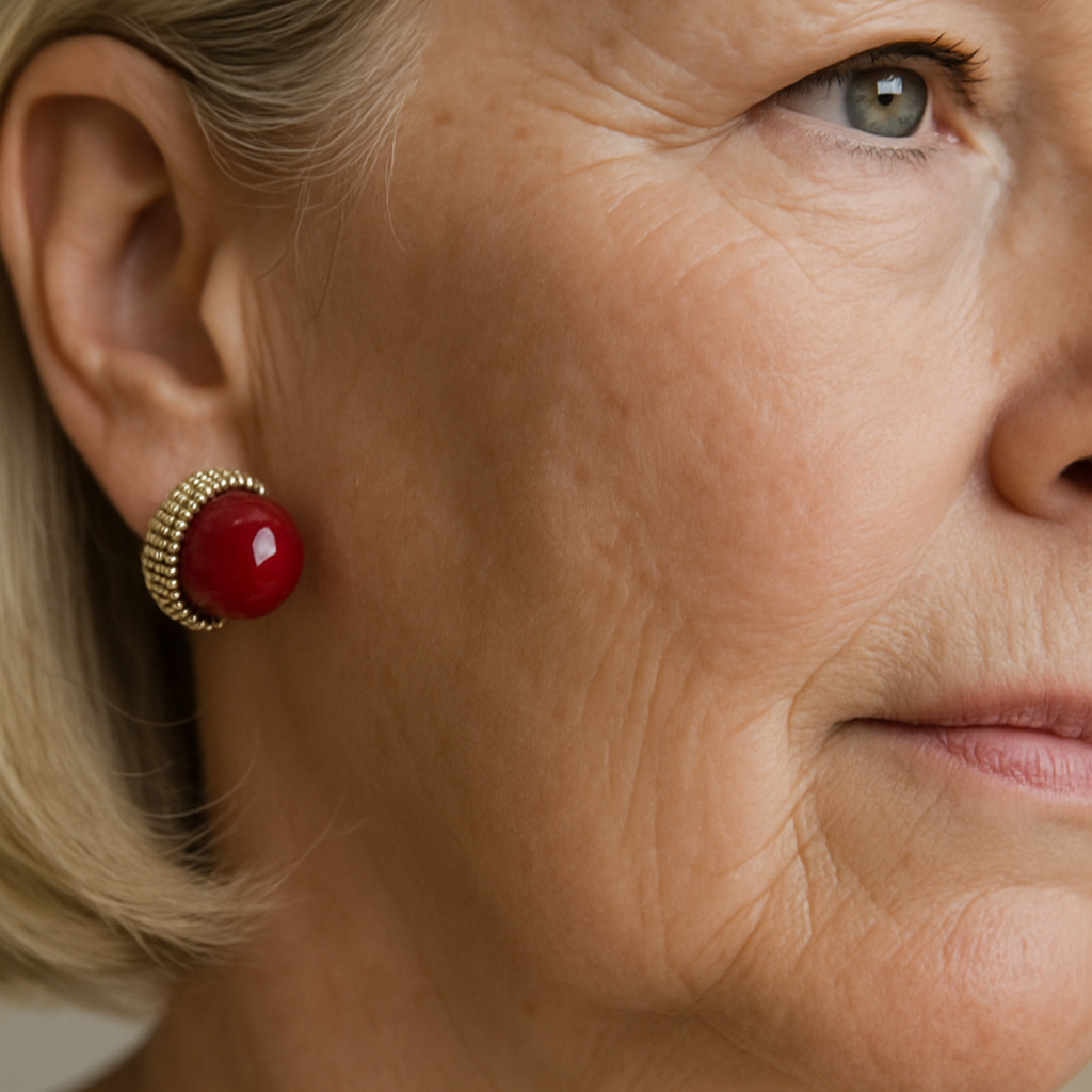 Kolczyki Orzechowe Czerwone z Perłami