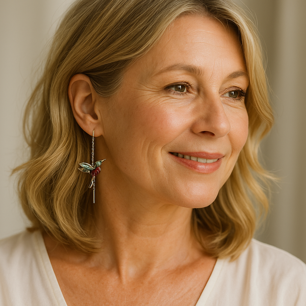 Kolczyki z Kolibrem w Emalii i Cyrkoniach