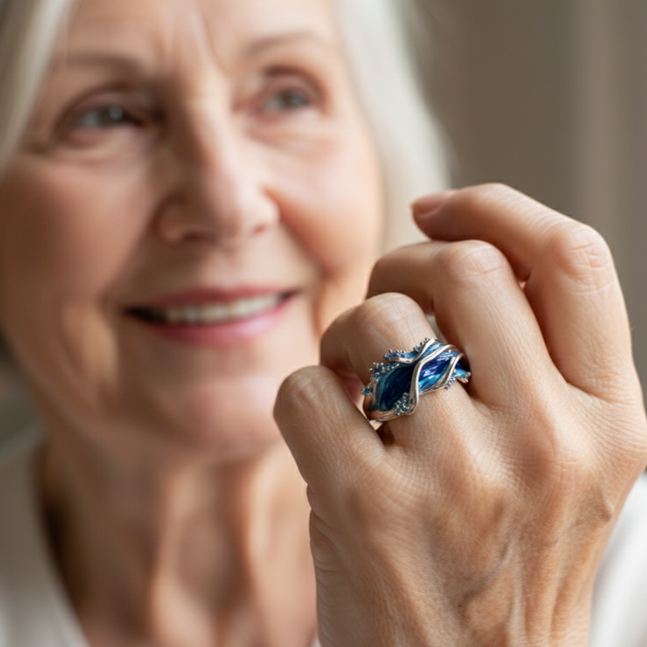 Pierścionek Vintage Złoty Ocean Fala