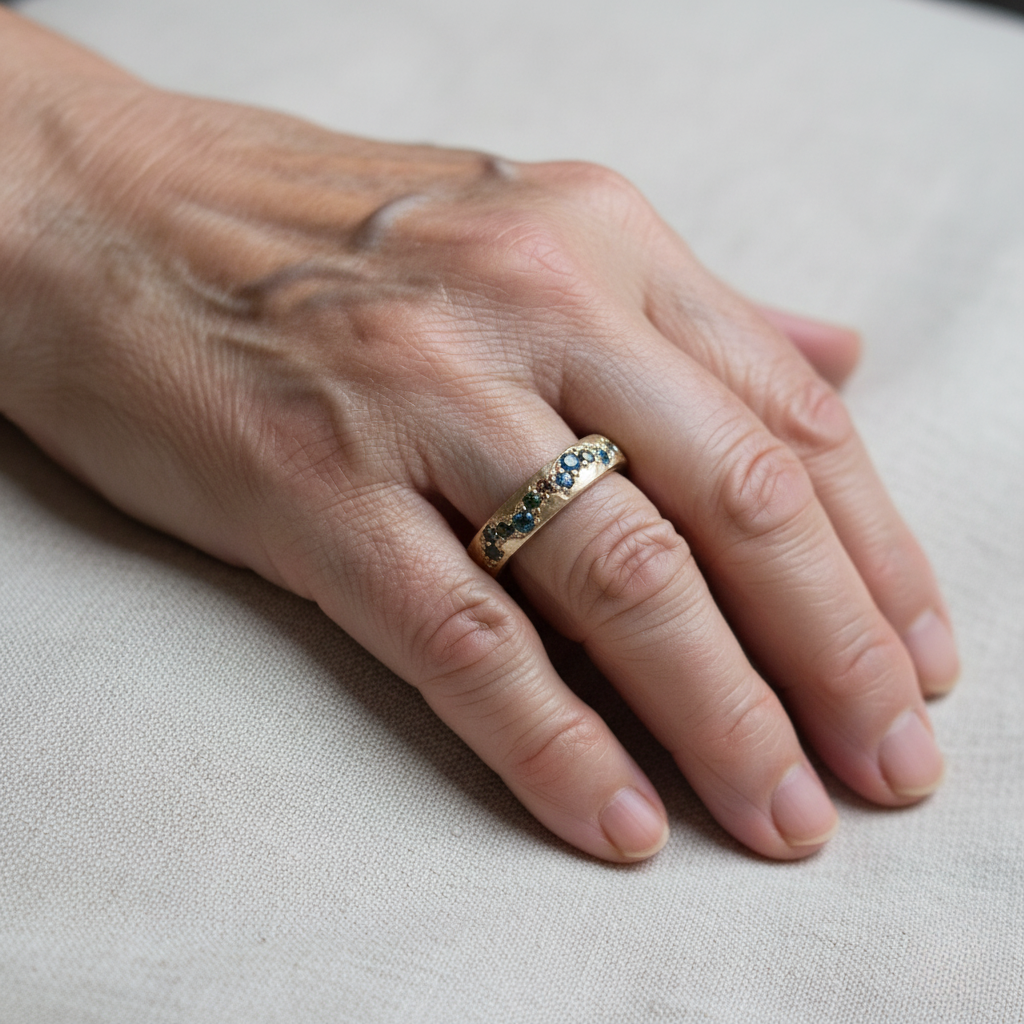 Kolorowy vintage złoty pierścionek