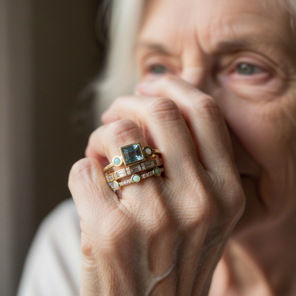 Zestaw Vintage Pierścionków z Niebieskimi Kryształami