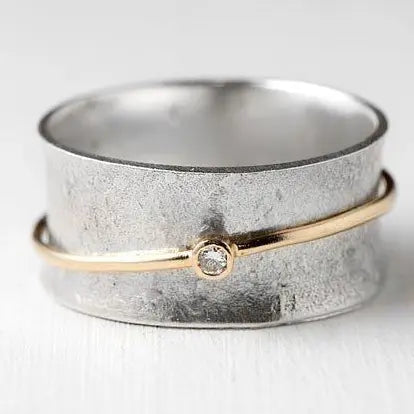 Pierścionek Vintage ze Srebra z Cyrkonią i Złotym Wykończeniem