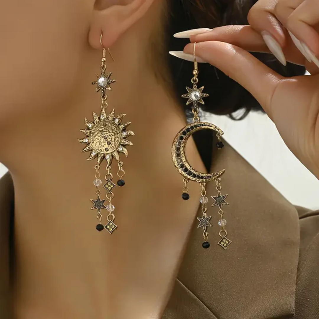 Kolczyki Vintage z Wiszącymi Słońcem i Księżycem